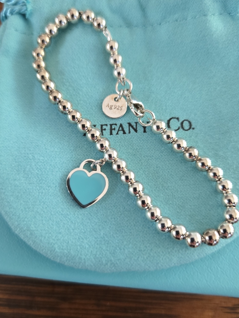 Tiffany & Co RTT Mini Blue Heart Tag Bead Bracelet